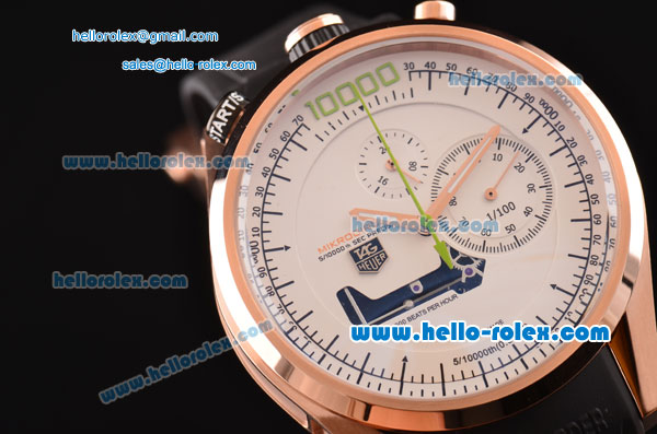 Tag Heuer Mikrogirder 10000 Chronograph Miyota OS10 Quartz Rose Gold Case with Black Rubber Strap and White Dial - Click Image to Close